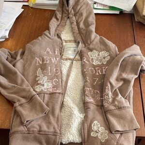 Aeropostale Taupe Hoodie with Cream Details
